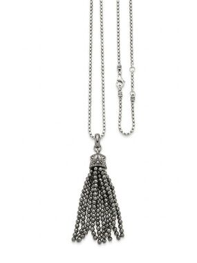 Kendra Scott Silver Tone Necklace with Black Beaded Tassel
